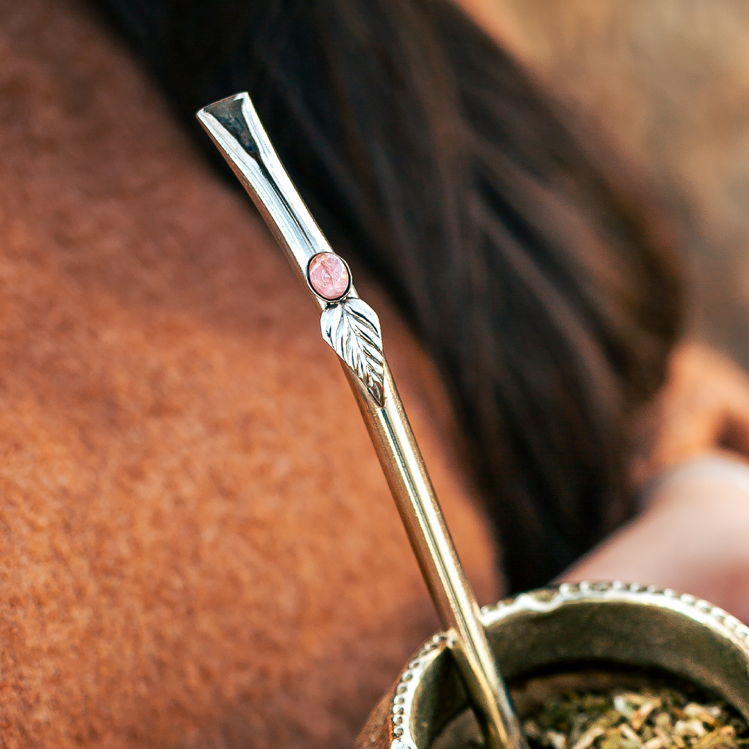 Straight Metal Straw with Gemstone (Bombilla) - Nickel Silver (Alpaca)