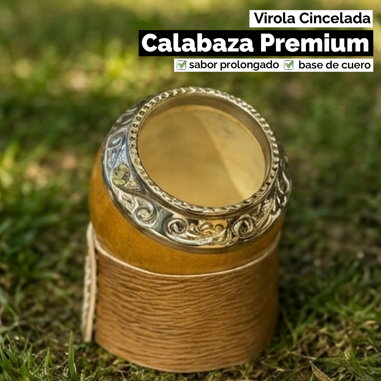 Mate Calabaza Torpedo Criollo (con base) - Virola Alpaca Cincelada