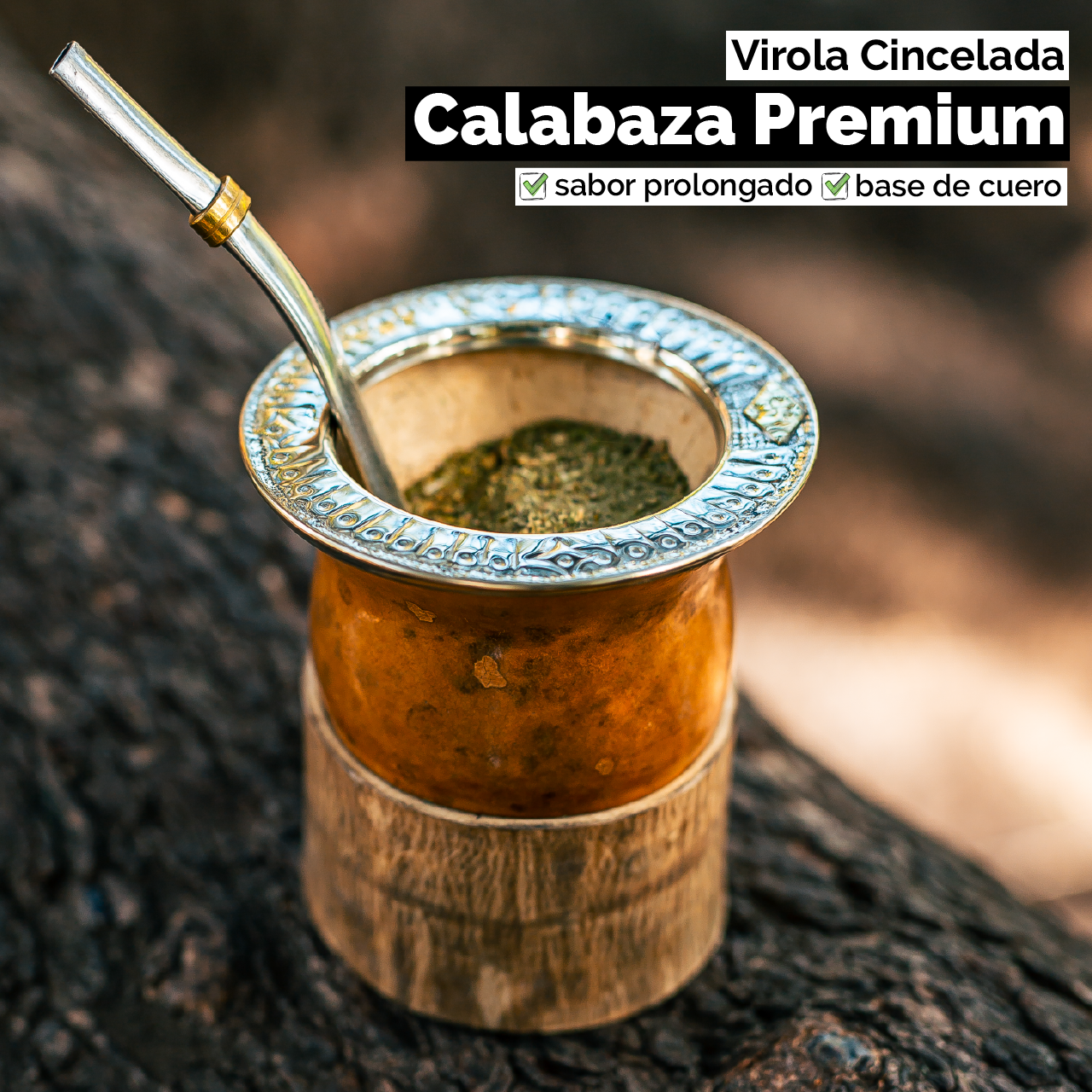 Mate Calabaza Criollo (con base) - Virola Alpaca Cincelada
