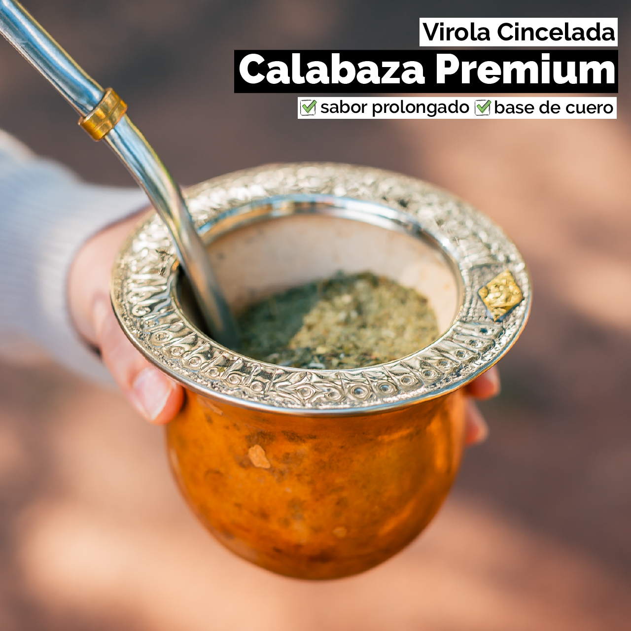 Mate Calabaza Criollo (con base) - Virola Alpaca Cincelada