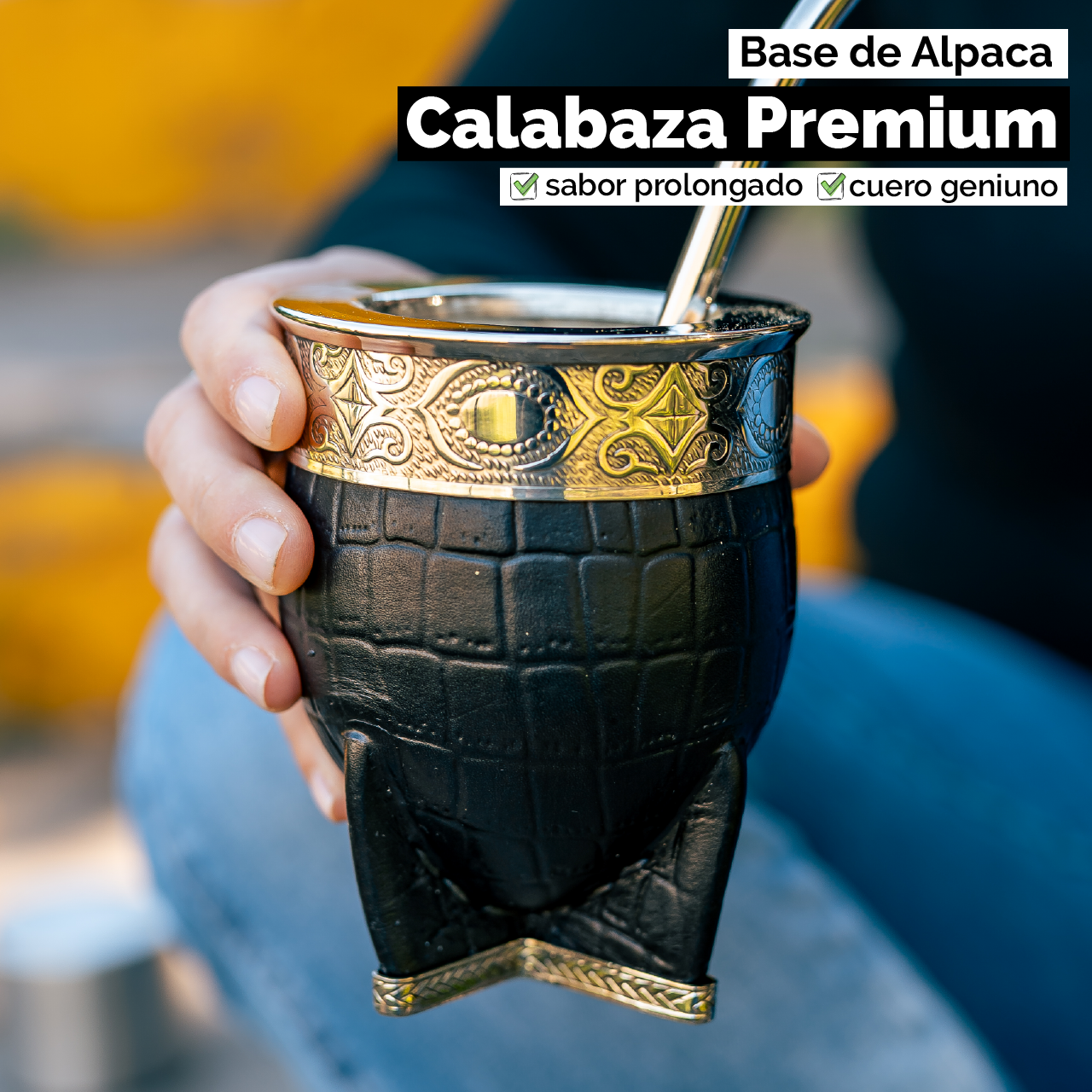 Mate Imperial (Calabaza) con Cuero Labado - Base y Virola de Alpaca