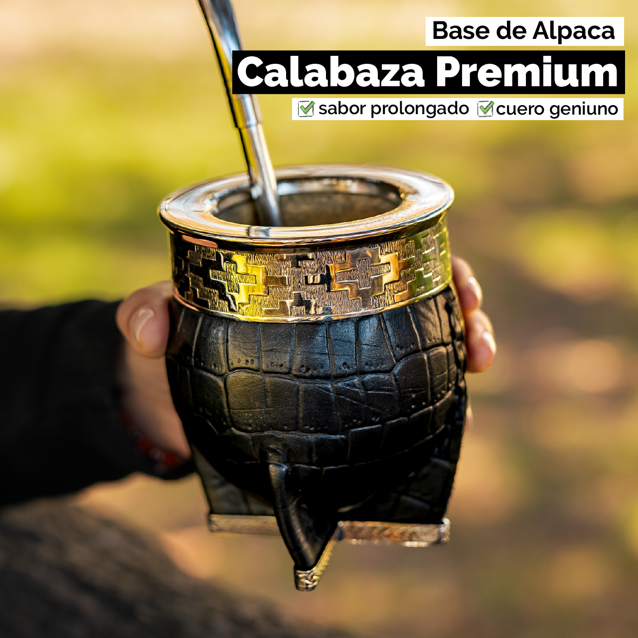Mate Imperial (Calabaza) con Cuero Labado - Base y Virola de Alpaca