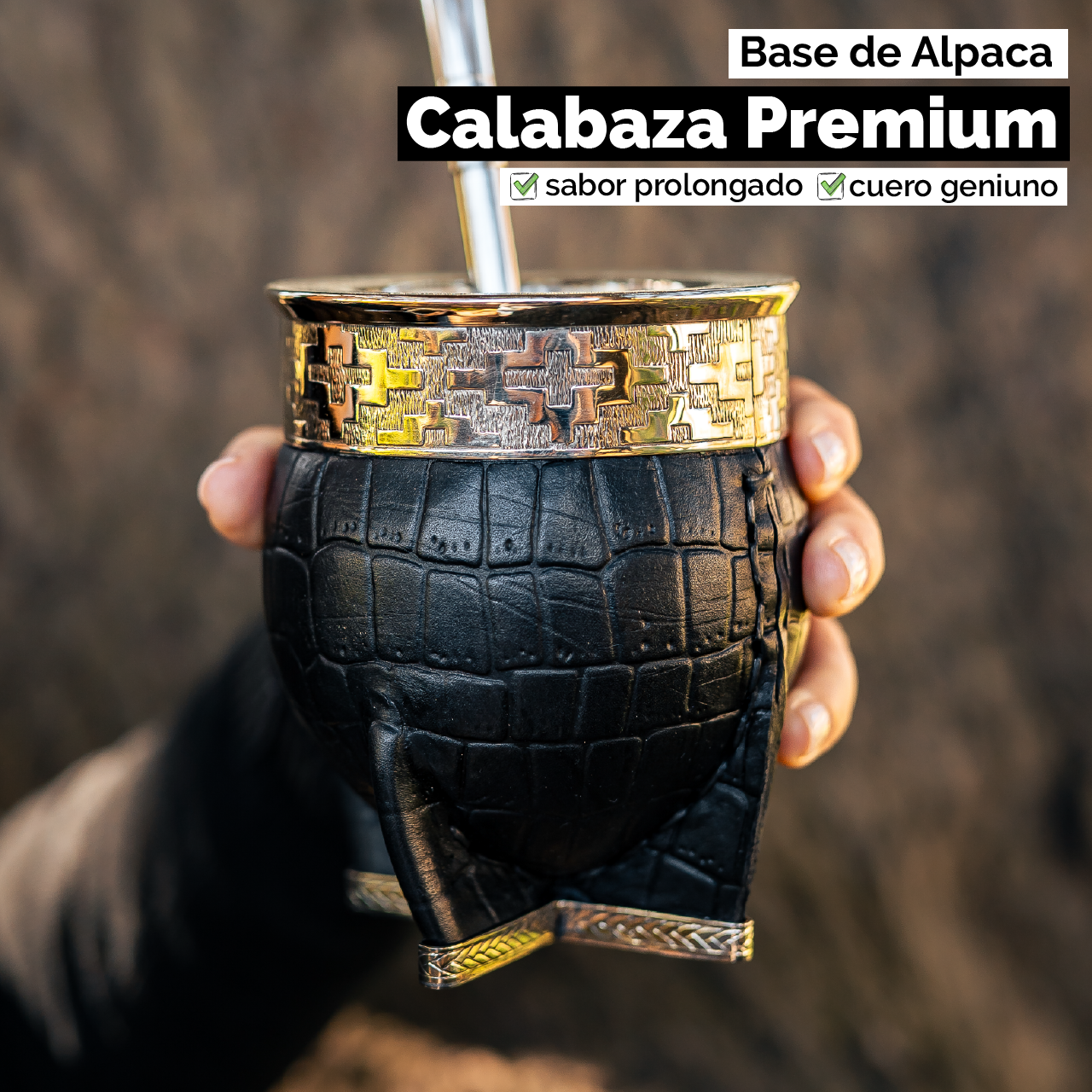 Mate Imperial (Calabaza) con Cuero Labado - Base y Virola de Alpaca