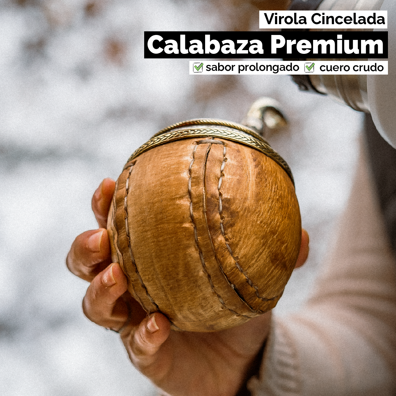 Mate Torpedo Imperial (Calabaza y cuero crudo) - Virola Alpaca Cincelada