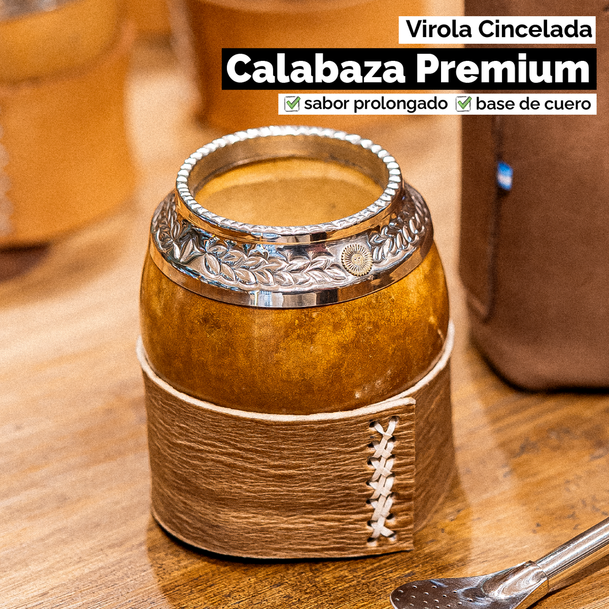 Mate Calabaza Torpedo Criollo (con base) - Virola Alpaca Cincelada