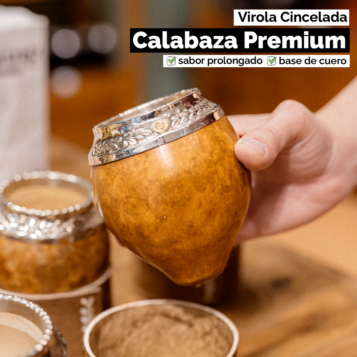 Mate Calabaza Torpedo Criollo (con base) - Virola Alpaca Cincelada