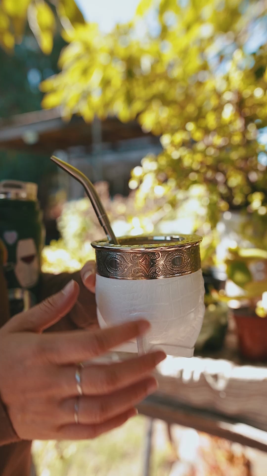 Mate Imperial (Calabaza) Blanco con Cuero Labrado - Virola Alpaca